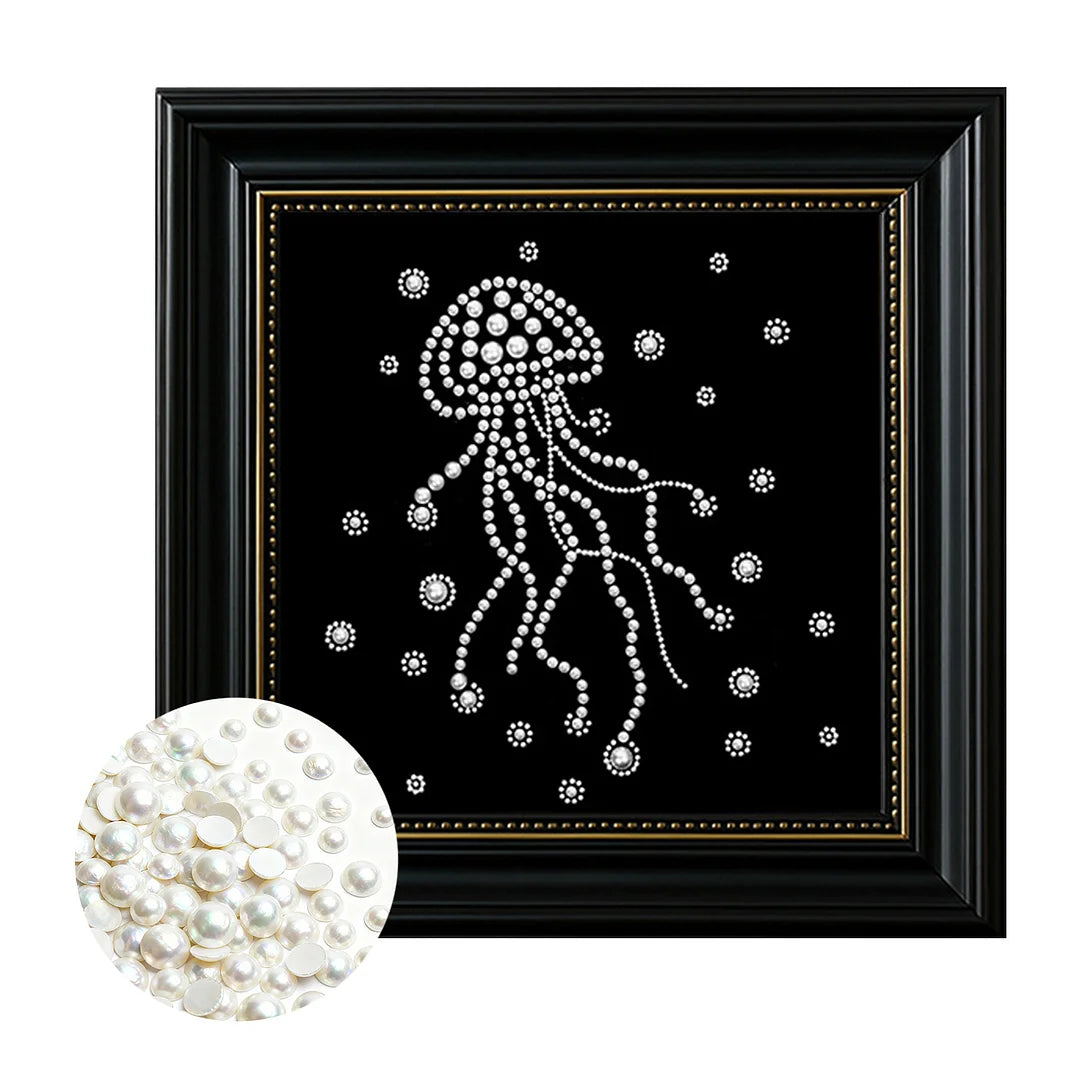 DIY Pearl Painting With Frame - Handmade Self-Adhesive Pearls - Jellyfish (27*27cm)