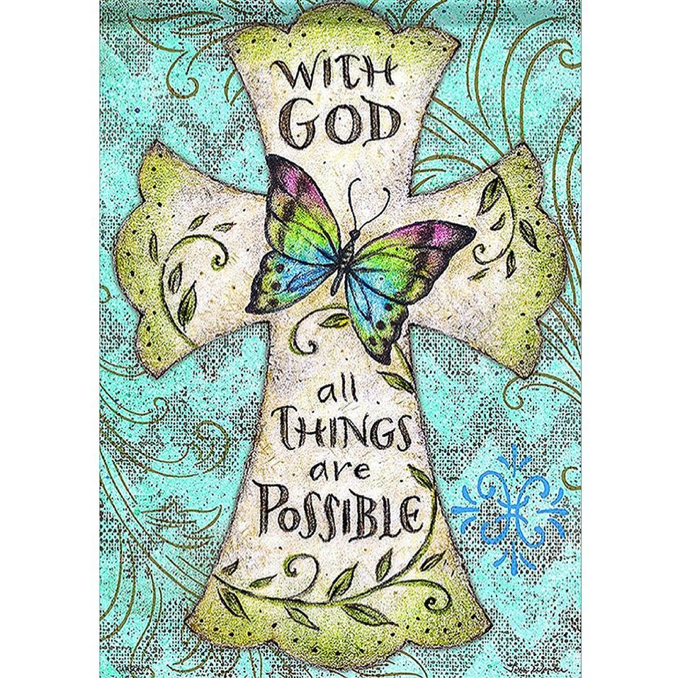 5D Diy Diamond Painting Kit Full Round Beads Easter Butterfly and Cross