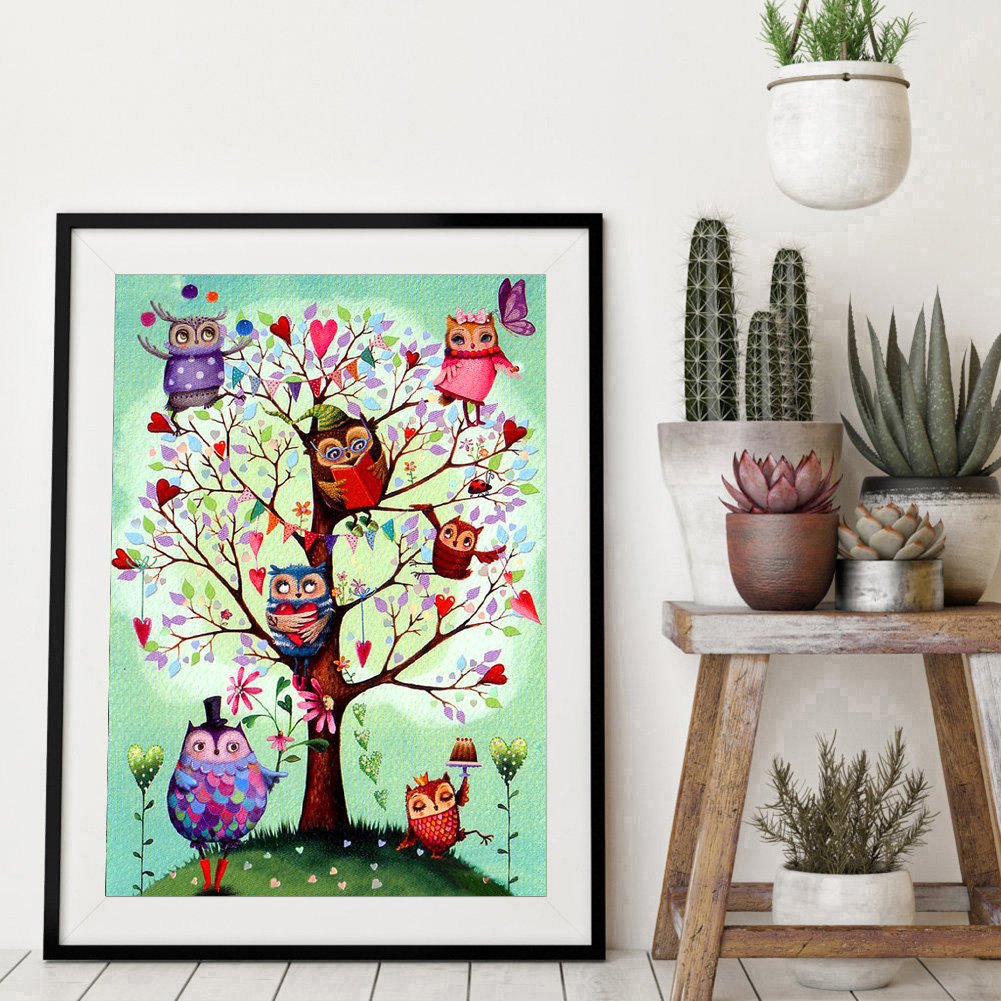 5D DIY Diamond Painting Kit - Full Round - Owls in Tree
