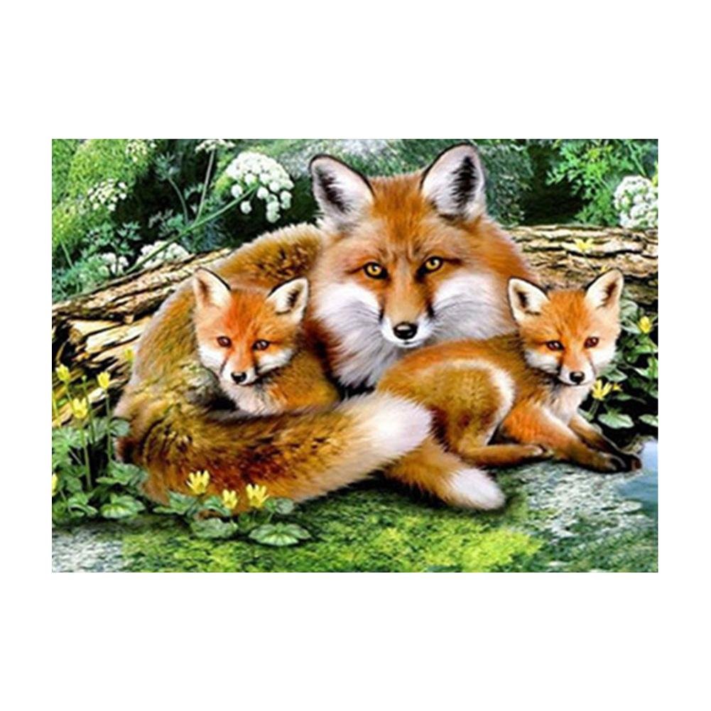 Diamond Painting Partial Round Fox Family