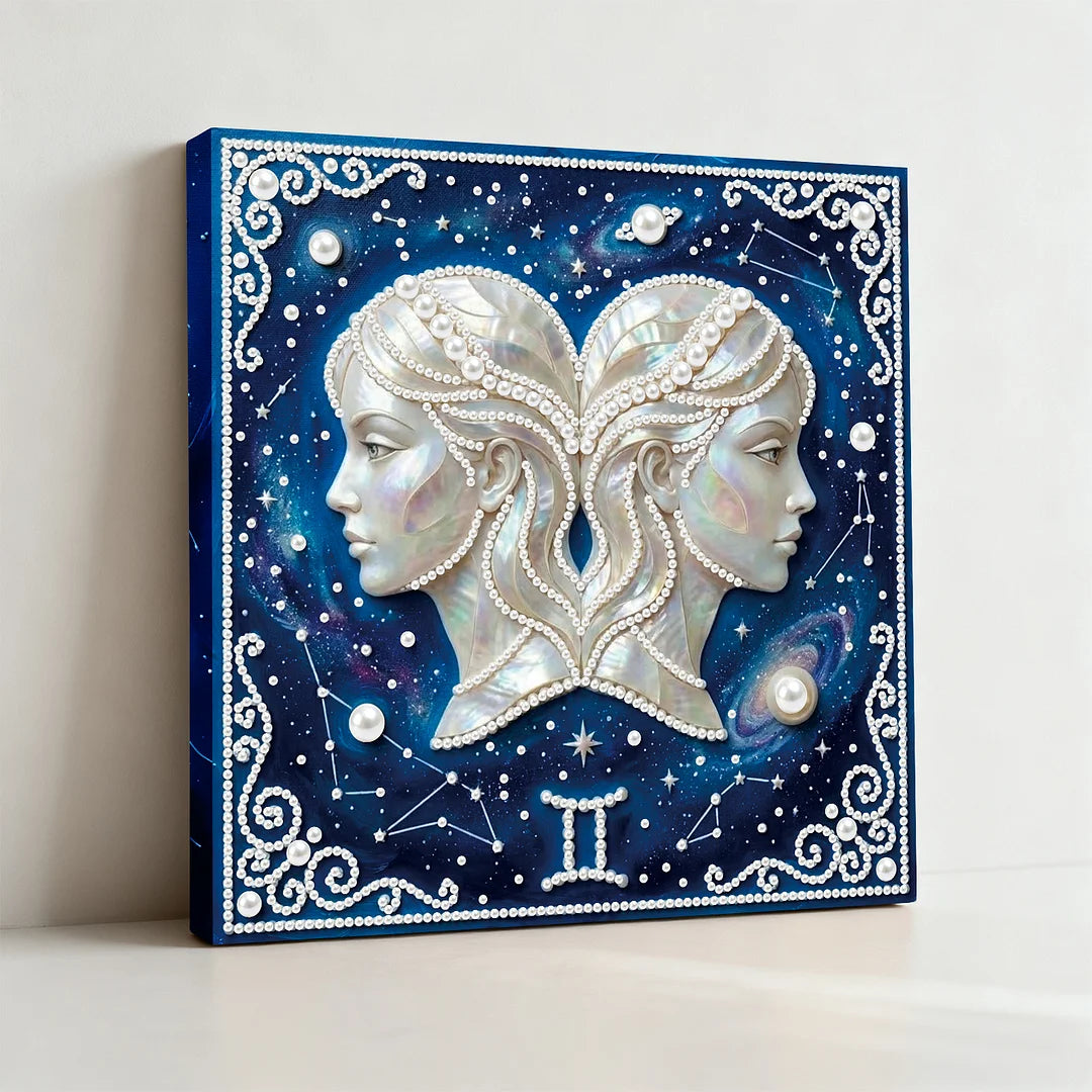 DIY Pearl Painting With Frame - Handmade Self-Adhesive Pearls - Gemini (25*25cm)
