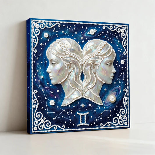 DIY Pearl Painting With Frame - Handmade Self-Adhesive Pearls - Gemini (25*25cm)