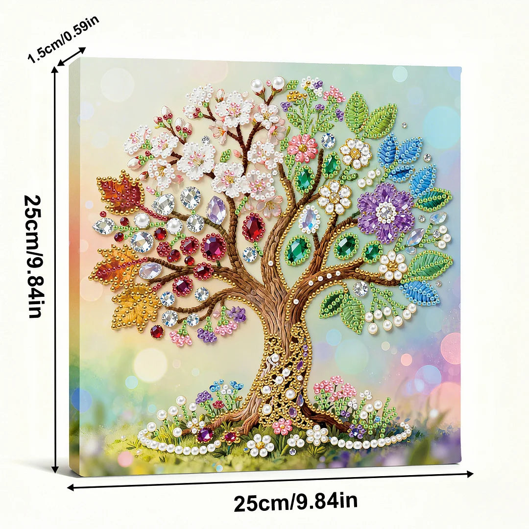 DIY Pearl Painting With Frame - Handmade Self-Adhesive Pearls - Tree (25*25cm) A