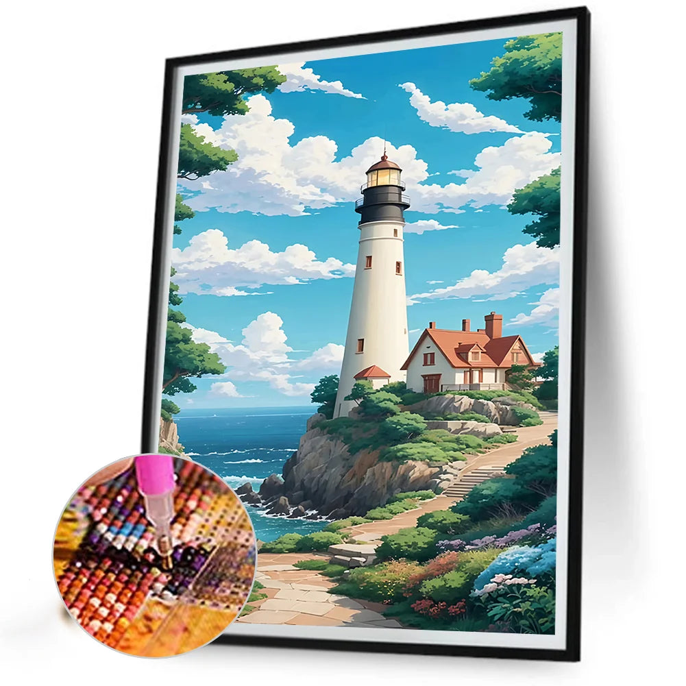 Diamond Painting - Full Round / Square - Lighthouse and Blue Sky