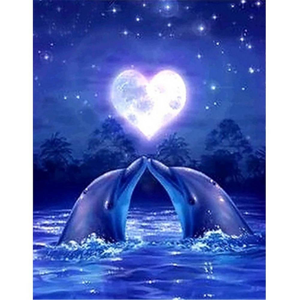 5D Diy Diamond Painting Kit Full Round Beads Dolphin Love