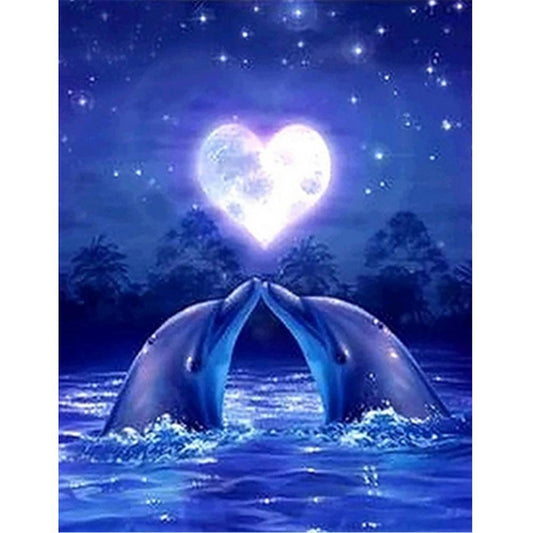 5D Diy Diamond Painting Kit Full Round Beads Dolphin Love