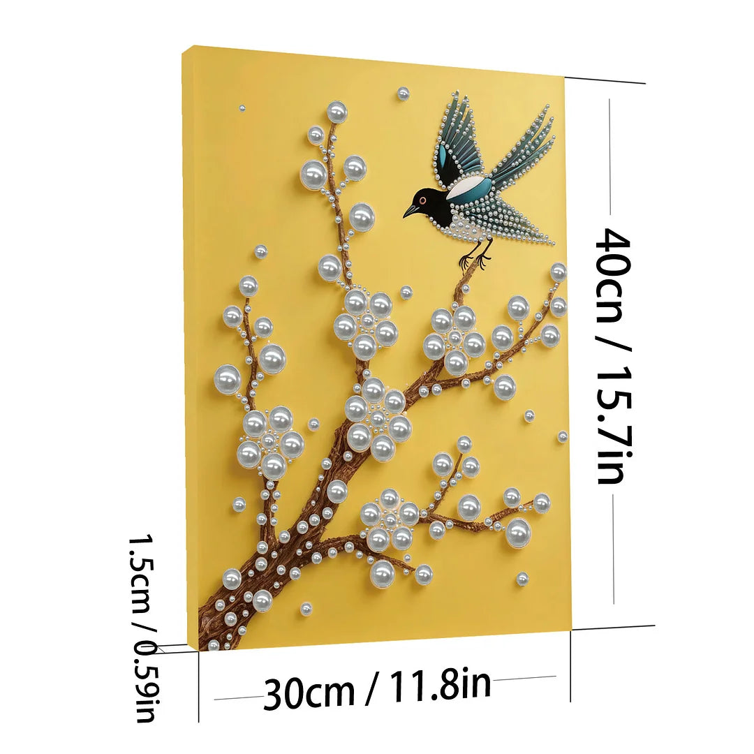 DIY Pearl Painting With Frame - Handmade Self-Adhesive Pearls - Bird (30*40cm) B