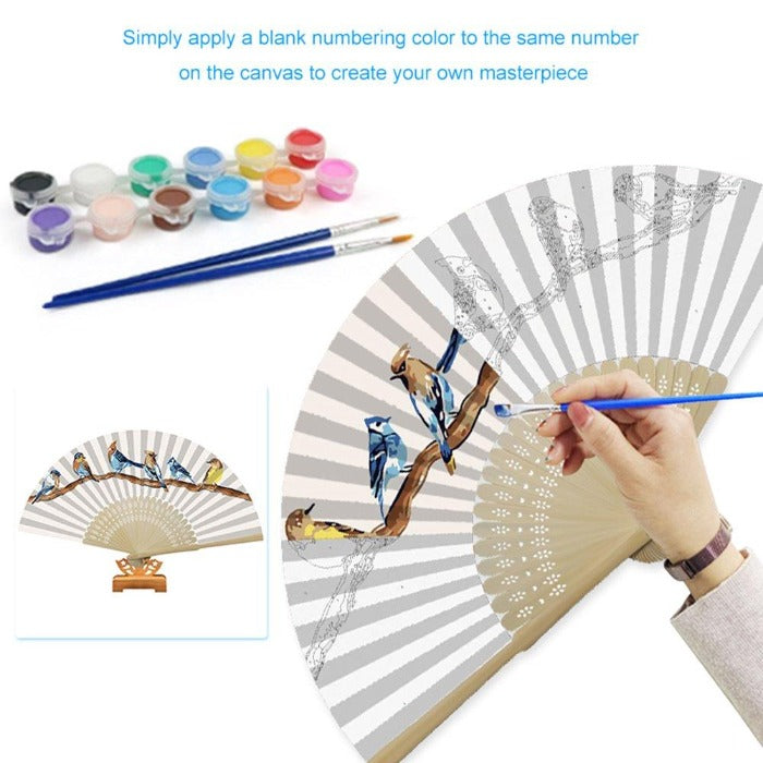 Paint By Number Kit DIY Bird on Branch Folding Fan