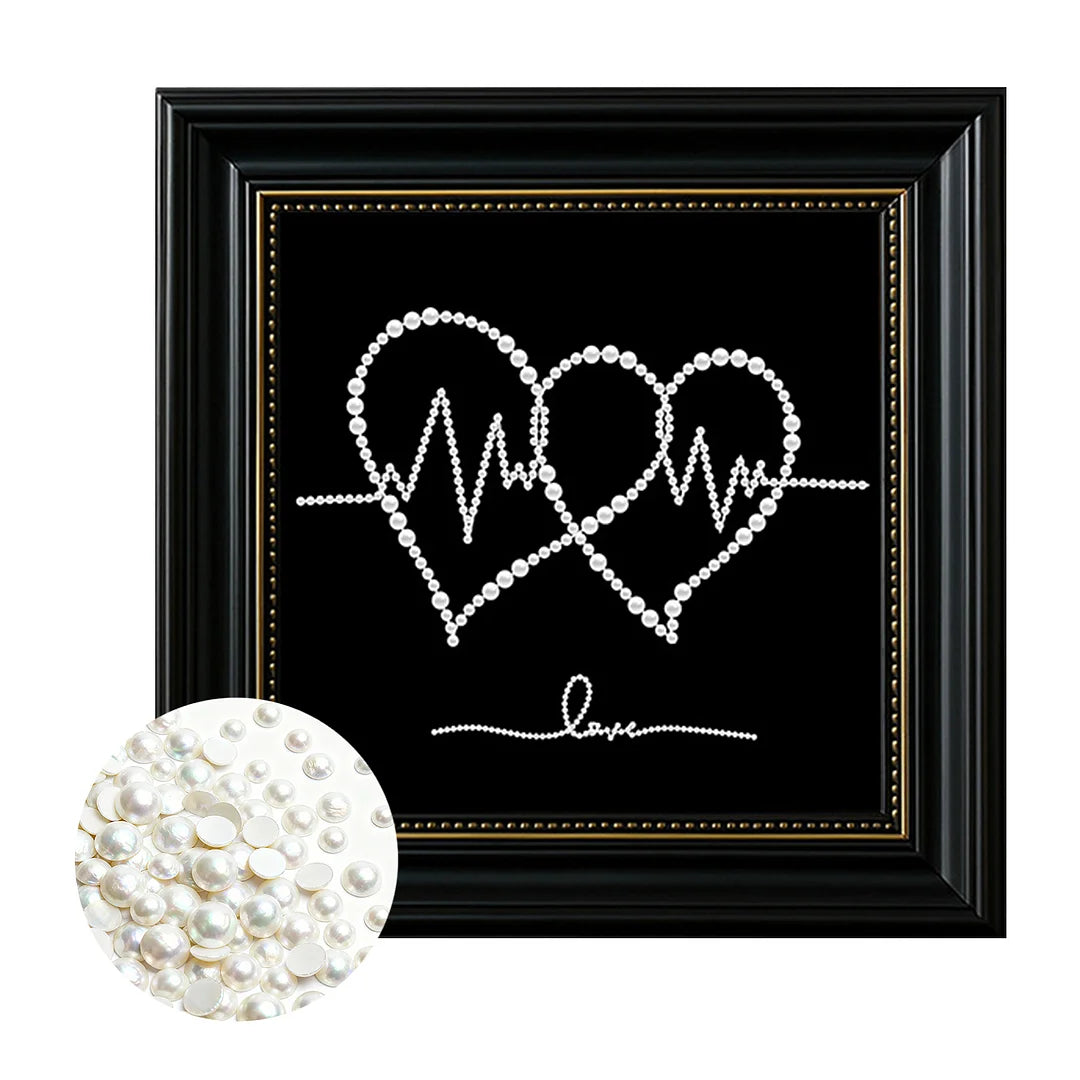 DIY Pearl Painting With Frame - Handmade Self-Adhesive Pearls - Two Hearts (27*27cm)