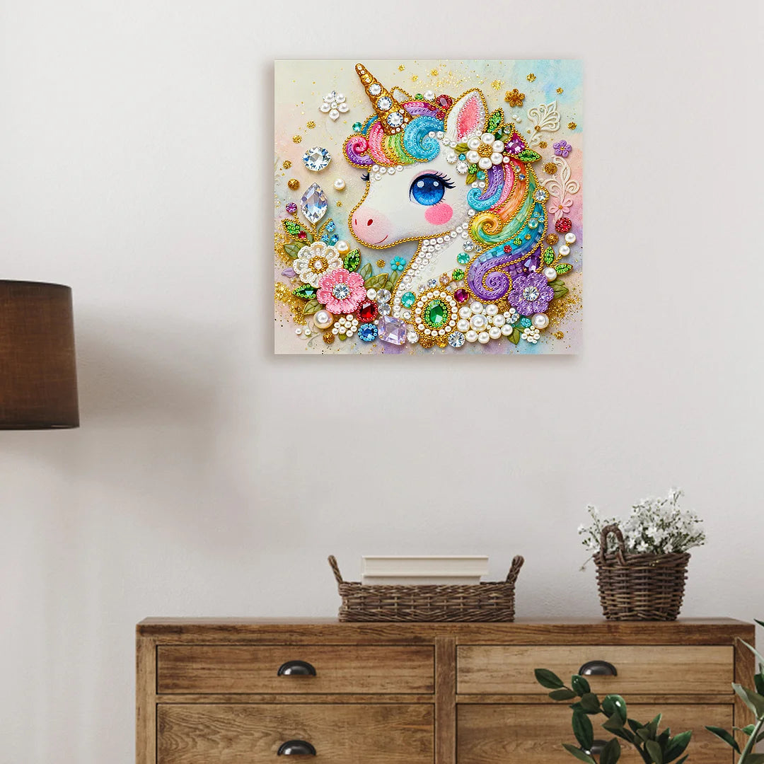DIY Pearl Painting With Frame - Handmade Self-Adhesive Pearls - Unicorn (25*25cm) A