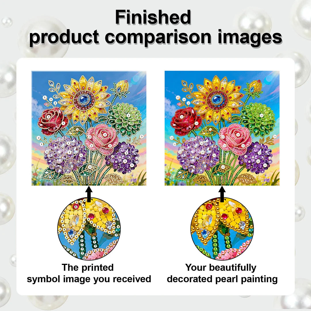 DIY Pearl Painting With Frame - Handmade Self-Adhesive Pearls - Sunflower (25*25cm) C