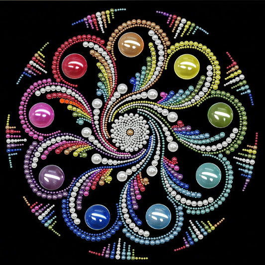 DIY Pearl Painting With Frame - Handmade Self-Adhesive Pearls - Swirl Color Mandala (25*25cm)