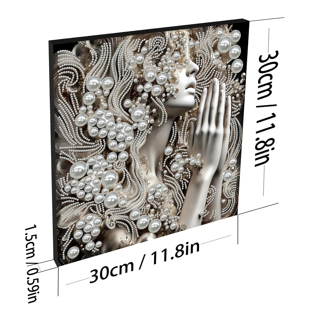 DIY Pearl Painting With Frame - Handmade Self-Adhesive Pearls - Woman (30*30cm)