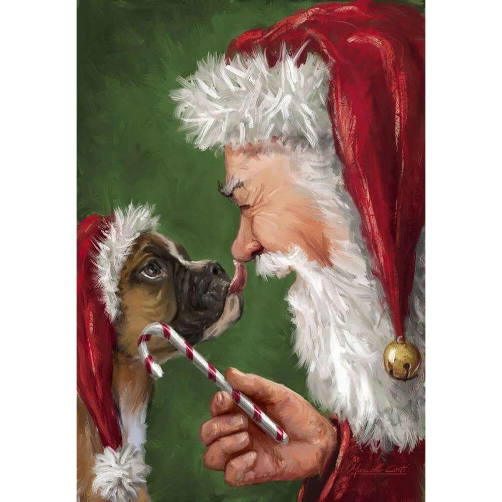 5D Diy Diamond Painting Kit Full Round Beads Santa Claus & Dog