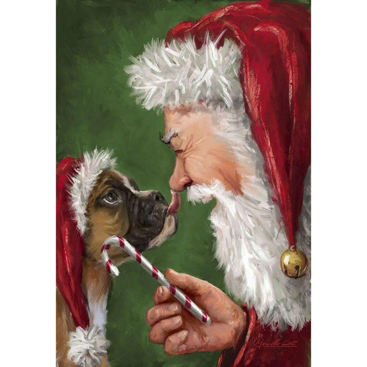 5D Diy Diamond Painting Kit Full Round Beads Santa Claus & Dog