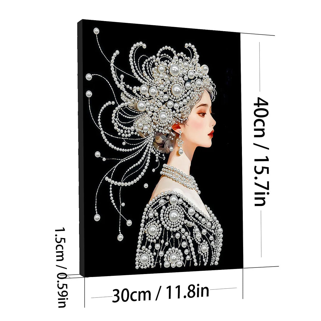 DIY Pearl Painting With Frame - Handmade Self-Adhesive Pearls - Ancient Girl (30*40cm)