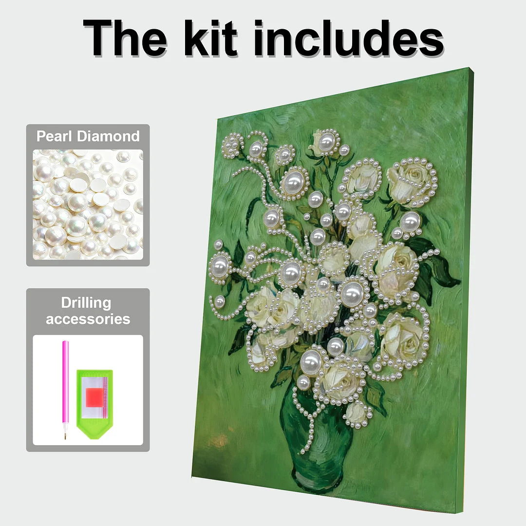 DIY Pearl Painting With Frame - Handmade Self-Adhesive Pearls - Vase (30*40cm) A
