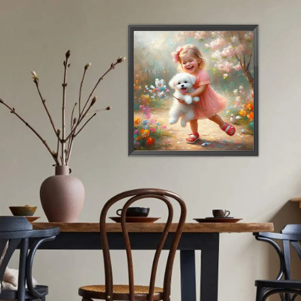 Diamond Painting - Full Round / Square - Dog and Girl E