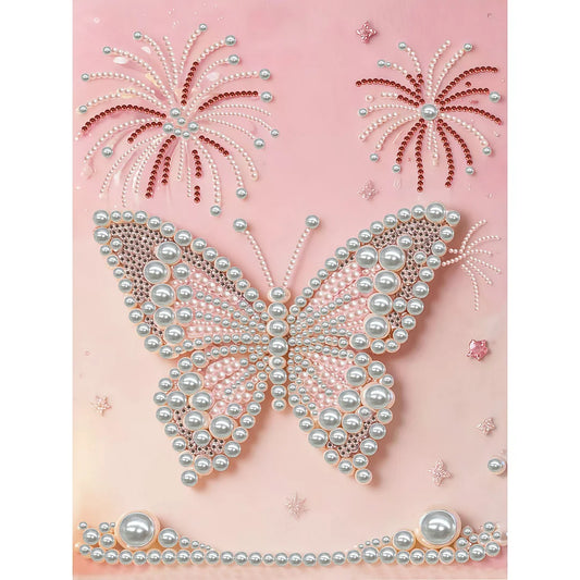 DIY Pearl Painting With Frame - Handmade Self-Adhesive Pearls - Butterfly (30*40cm) E