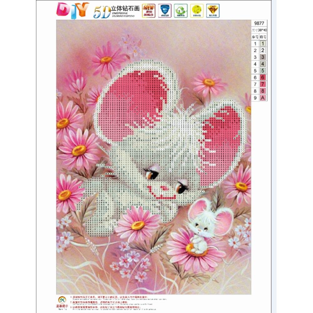 Diamond Painting - Partial Round - little Mouse Among The Flowers