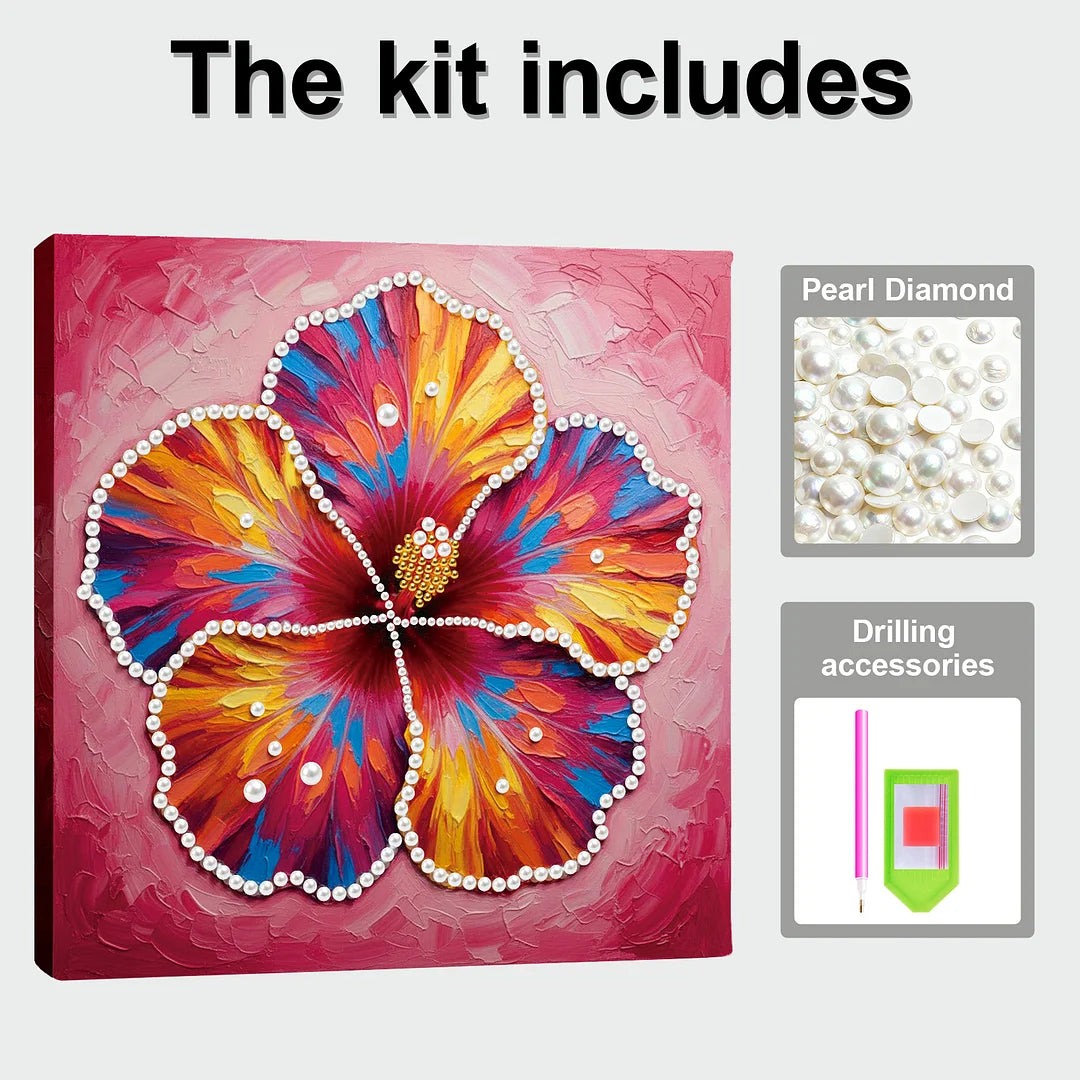 DIY Pearl Painting With Frame - Handmade Self-Adhesive Pearls - Blooming Flowers (25*25cm)