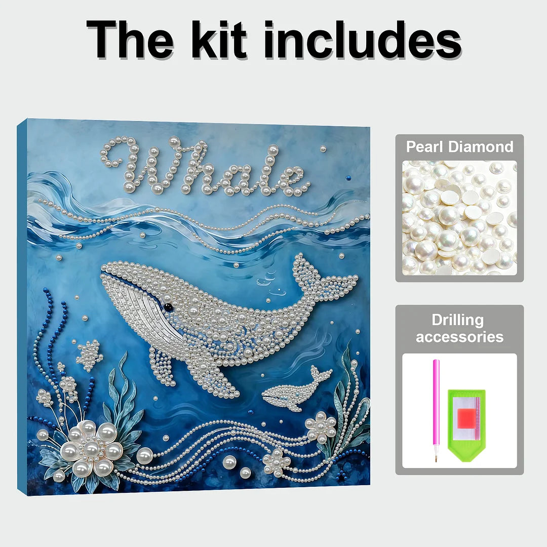 DIY Pearl Painting With Frame - Handmade Self-Adhesive Pearls - Whale (30*30cm) C
