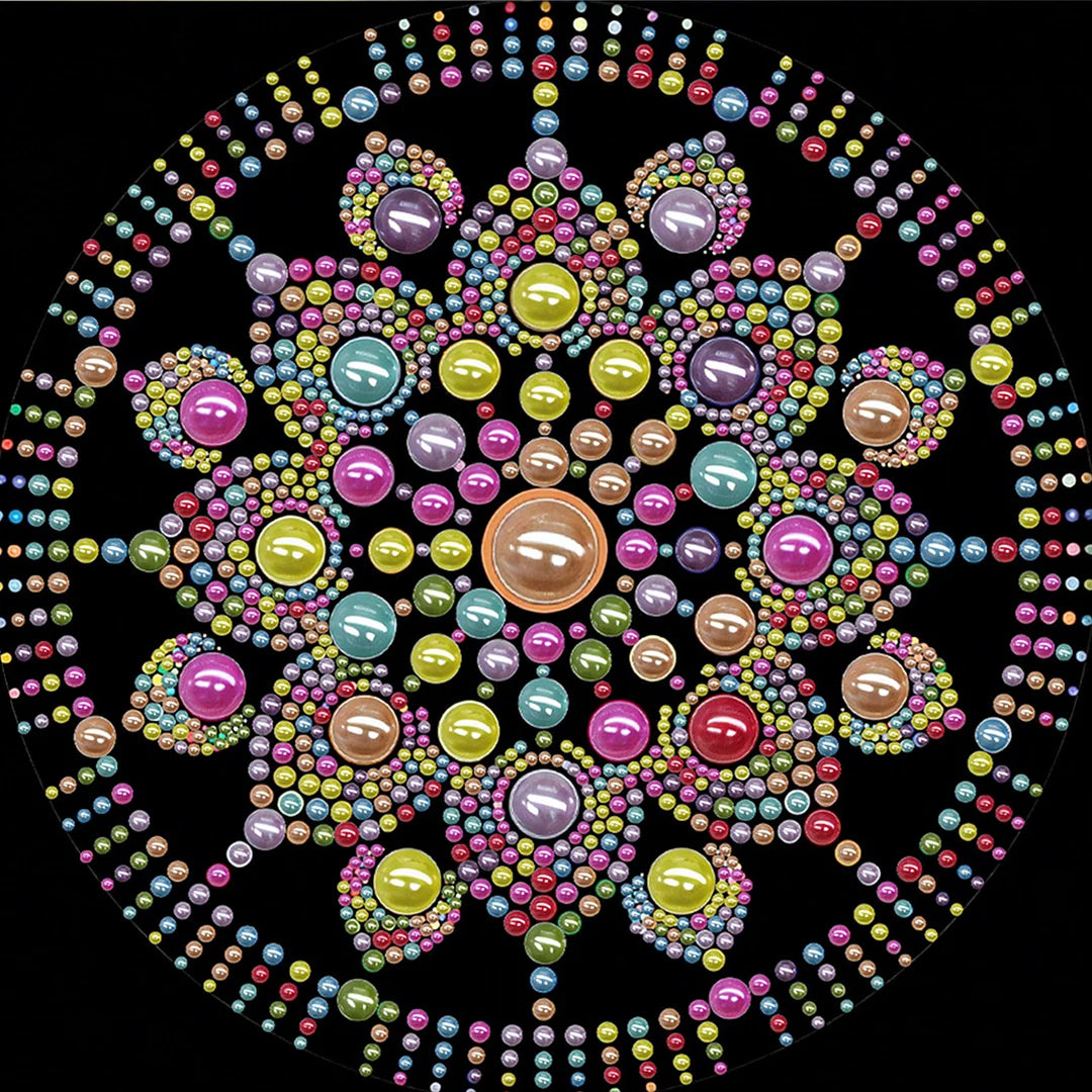 DIY Pearl Painting With Frame - Handmade Self-Adhesive Pearls - Color Bloom Mandala (25*25cm)