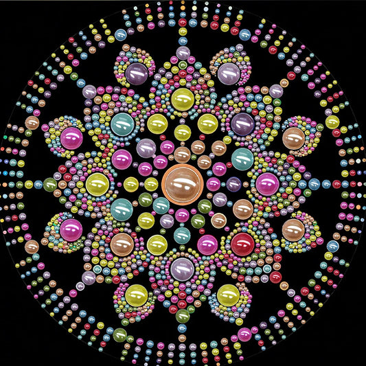 DIY Pearl Painting With Frame - Handmade Self-Adhesive Pearls - Color Bloom Mandala (25*25cm)