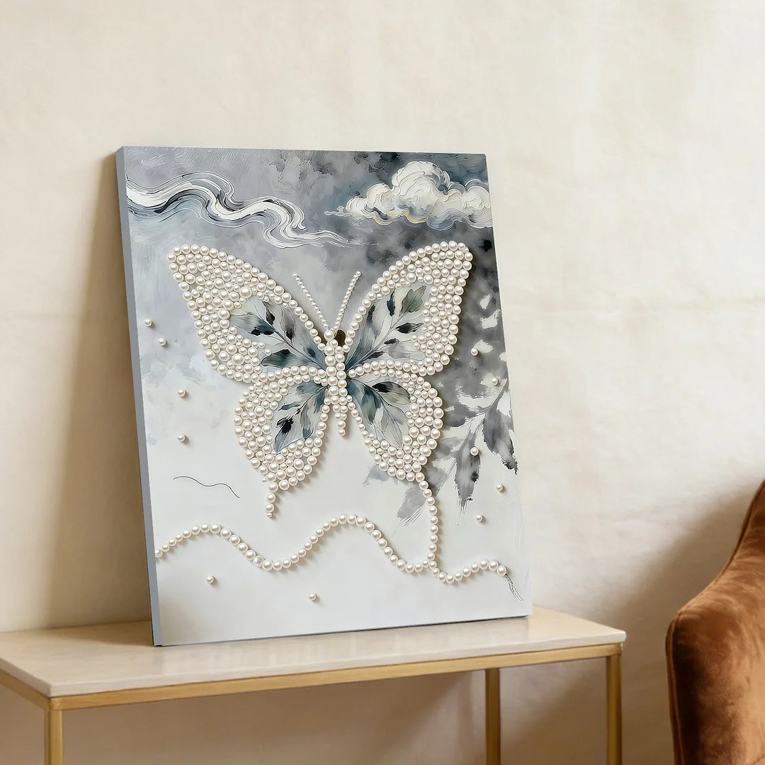 DIY Pearl Painting With Frame - Handmade Self-Adhesive Pearls - Butterfly (30*40cm) A