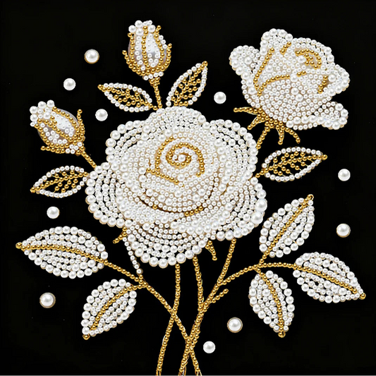 DIY Pearl Painting With Frame - Handmade Self-Adhesive Pearls - Rose (25*25cm)