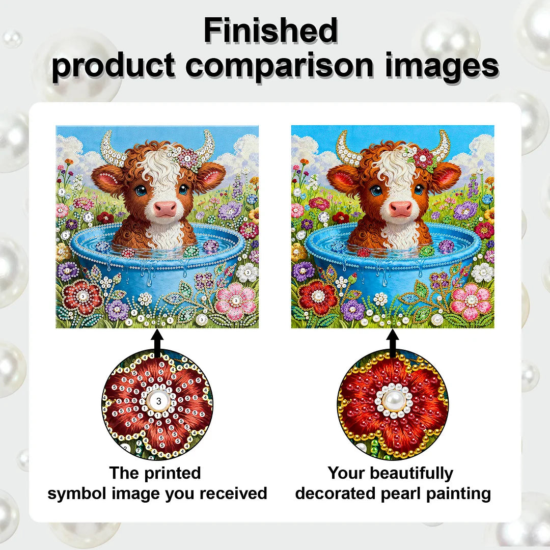 DIY Pearl Painting With Frame - Handmade Self-Adhesive Pearls - Cow (25*25cm)