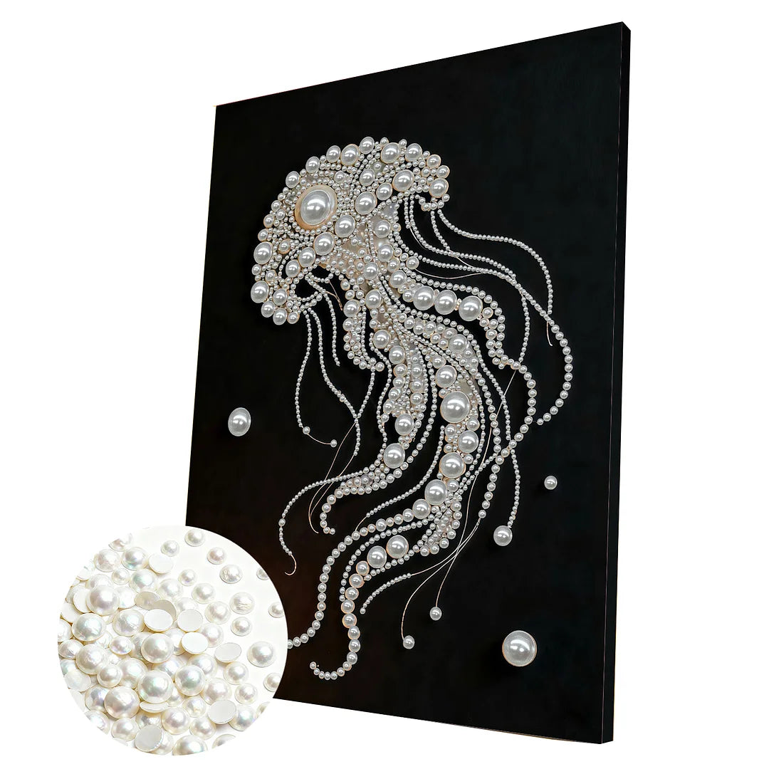 DIY Pearl Painting With Frame - Handmade Self-Adhesive Pearls - Jellyfish (30*40cm) B