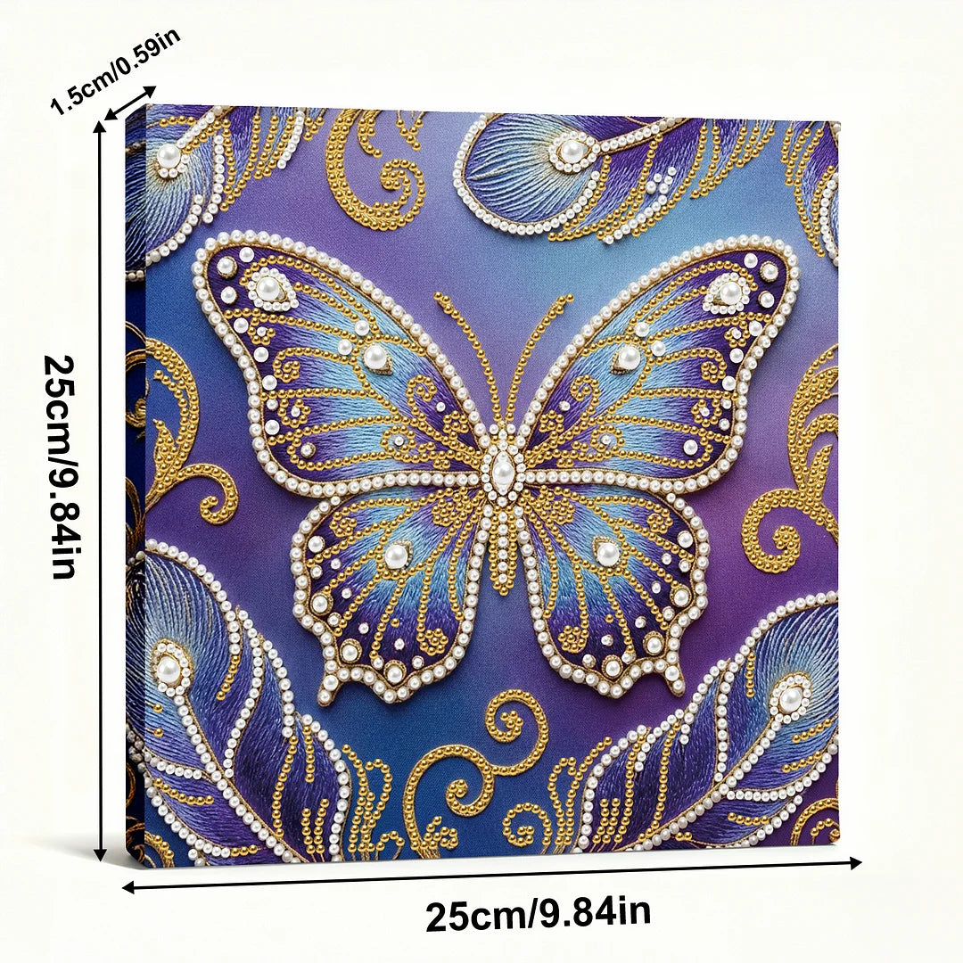 DIY Pearl Painting With Frame - Handmade Self-Adhesive Pearls - Butterfly (25*25cm) G