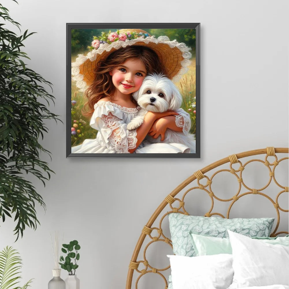Diamond Painting - Full Round / Square - Dog and Girl D