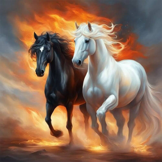 5D DIY Diamond Painting Kit - Full Round / Square - Fire Horses