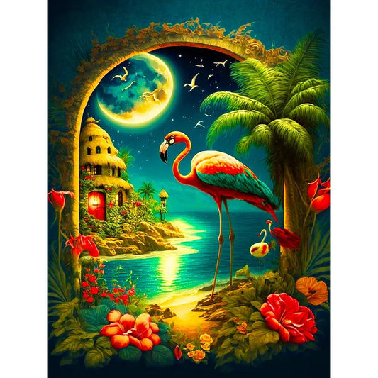 Diamond Painting - Full Round / Square - Flamingos View