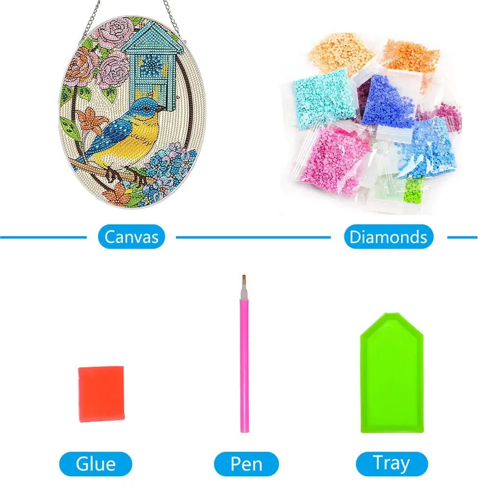 DIY Flower Bird Diamond Painting Vintage Hanging Ornament Package