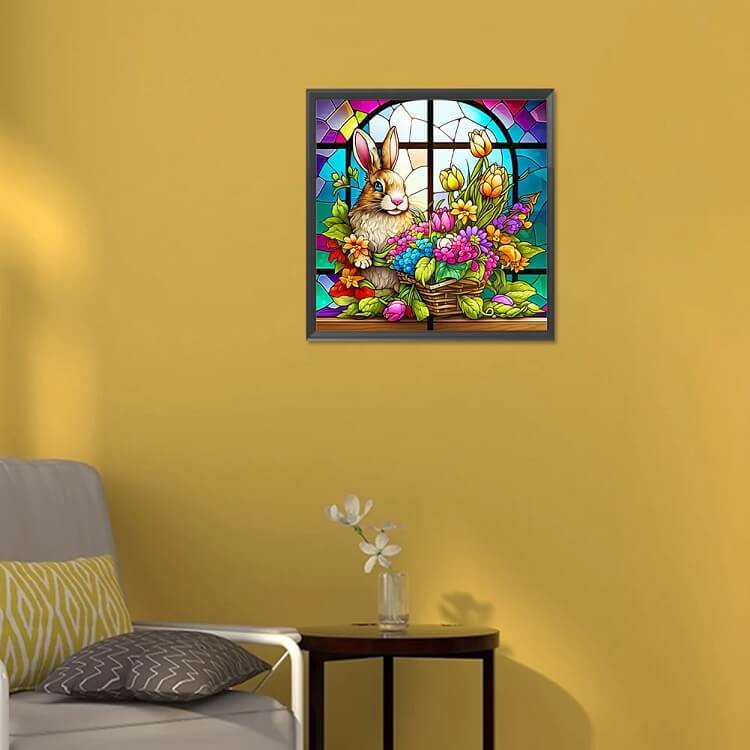 Flower Bunny Stained Glass Diamond art