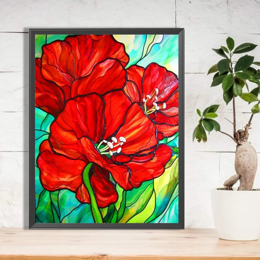 flower diamond painitng stained glass corn poppy