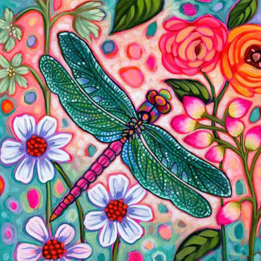 5D DIY Diamond Painting Kit - Full Round / Square - Flower & Dragonfly