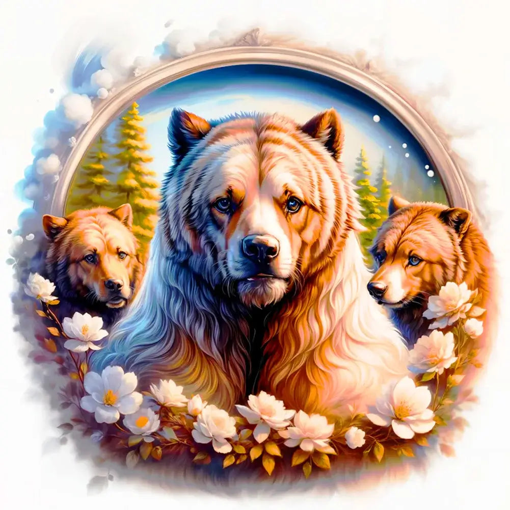 Diamond Painting - Full Round / Square - Flower Frame Bear B