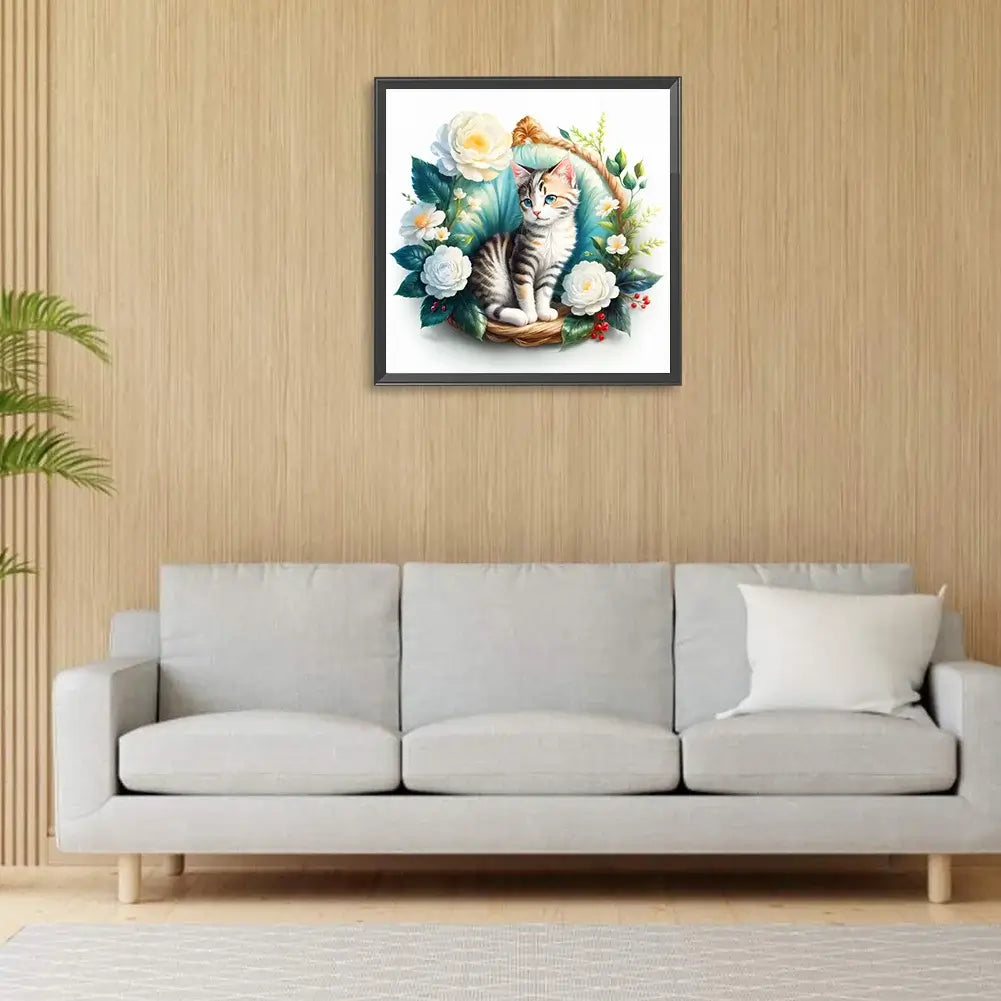 Flower Frame Cat Diamond Painting