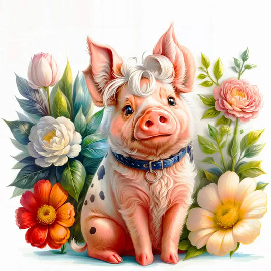 Diamond Painting - Full Round / Square - Flower Frame Pig B