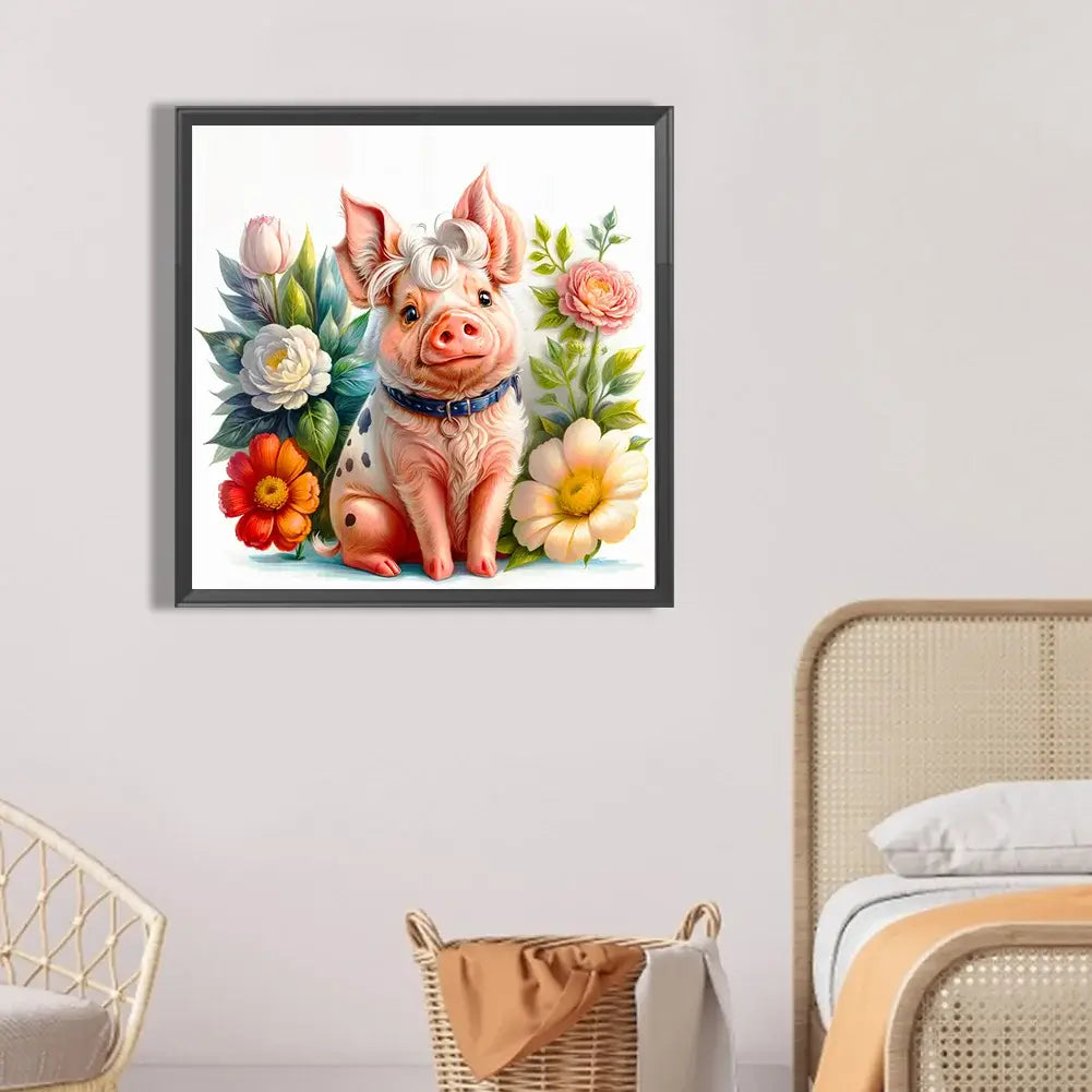 Flower Frame Pig Diamond art