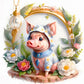 Diamond Painting - Full Round / Square - Flower Frame Pig