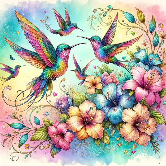 5D DIY Diamond Painting Kit - Full Round / Square - Flower Humming Bird D