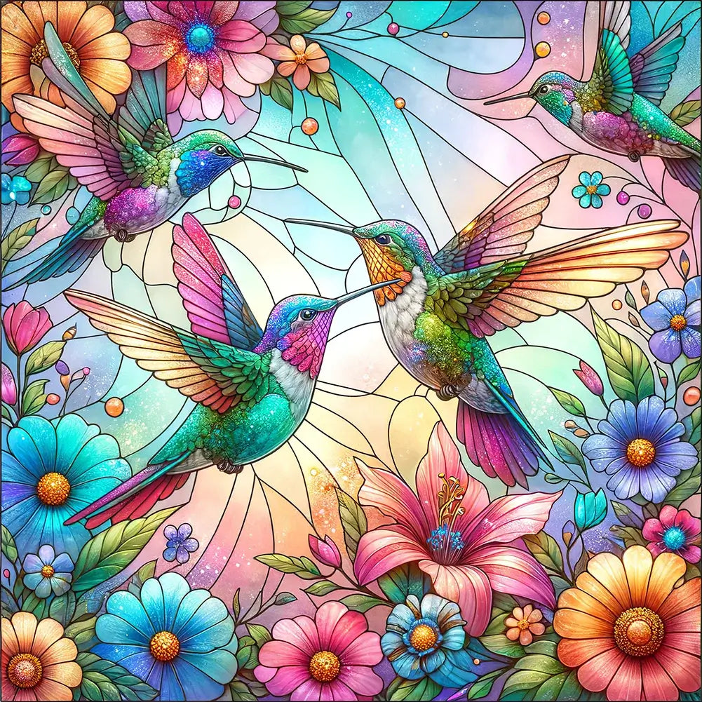 5D DIY Diamond Painting Kit - Full Round / Square - Flower Humming Bird C