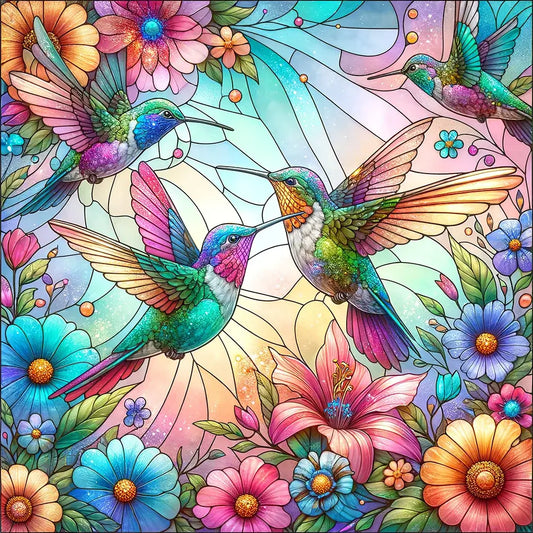 5D DIY Diamond Painting Kit - Full Round / Square - Flower Humming Bird C