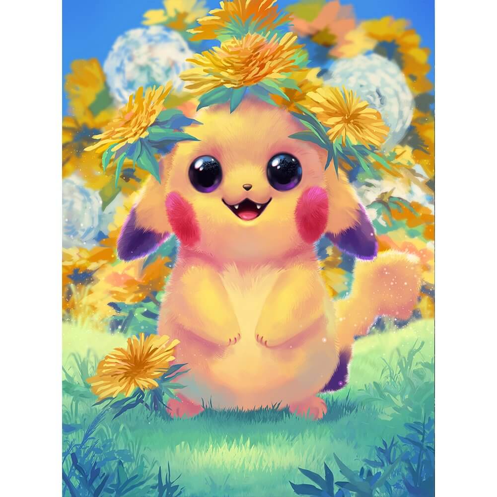 Diamond Painting - Full Round / Square - Pikachu With Flowers