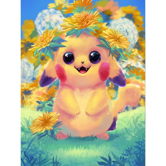 Diamond Painting - Full Round / Square - Pikachu With Flowers